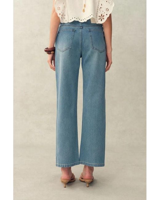 Fabrique Blue Annette Embroidered Crystal Embellished Dandelion Cropped Straight Leg Jeans