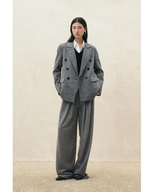 Fabrique Gray Miranda Pleated Drawstring Wide Leg Pants