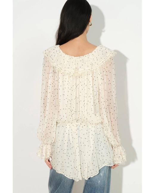 Fabrique Blue Severine Ruffle Polka Dot Blouse