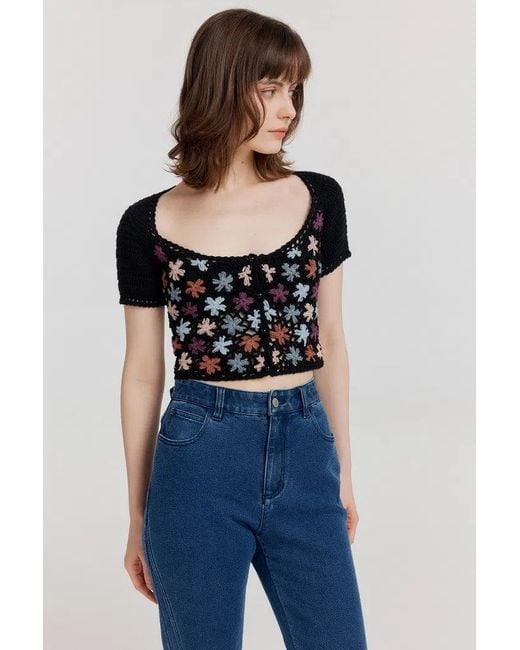 Fabrique Blue Daisy Handcrafted Flora Crochet Top