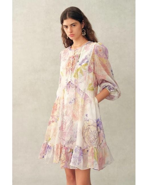 Fabrique Multicolor Yori Handpainted Wavy Ruffle Babydoll Dress