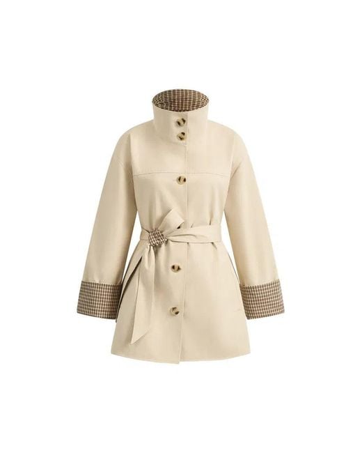 Fabrique Brown Sita Check Panel Belted Cropped Trench Coat