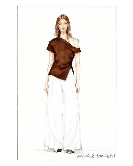 Fabrique Multicolor Hazel Asymmetric Ruched One Shoulder Side Slit Fitted Top