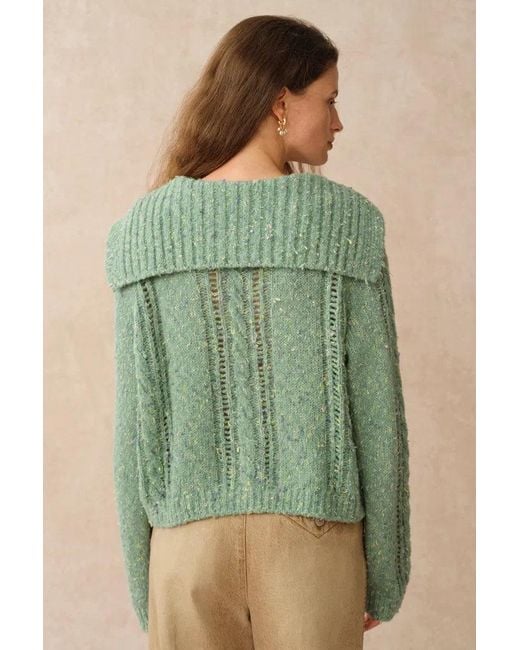Fabrique Green Rosalina Convertible Shawl Collar Cardigan