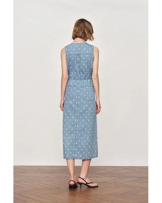 Fabrique Blue June Faded Polka-Dot Drawstring Waist Sleeveless Dress