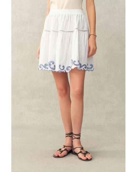 Fabrique Natural Maggie Embroidery Resort Wear Tie Front Sheer Shirt And Skirt Set