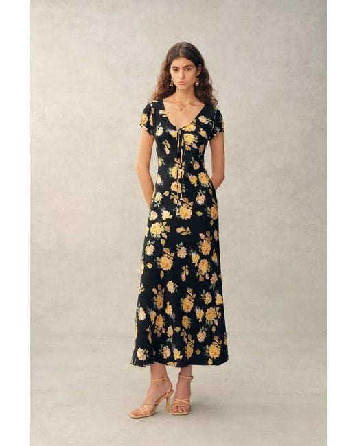 Fabrique Natural Maggie Handpainted Floral Cinched Waist Dress