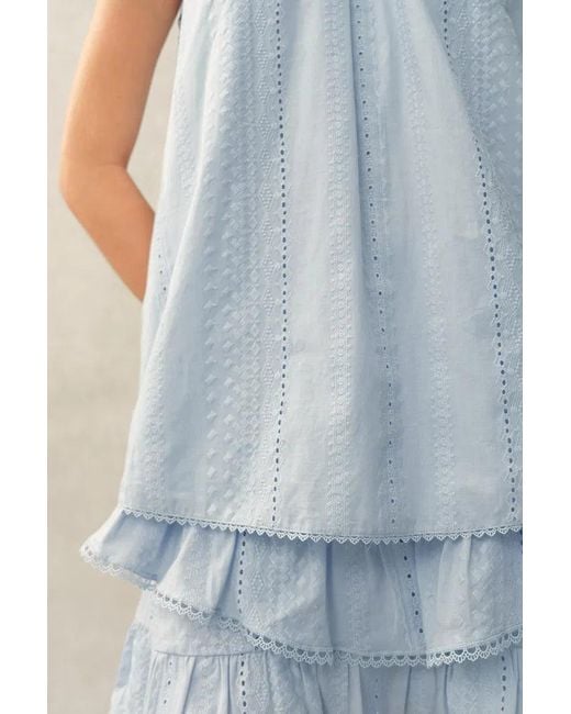 Fabrique Blue Hazel Boho Embroidery Jacquard Halterneck Sleeveless Top And Pants Set