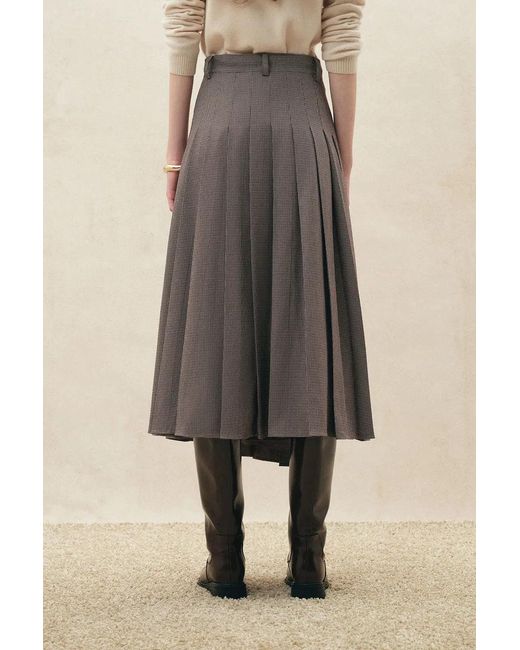 Fabrique Multicolor Grace Pleated Wrap Houndstooth Skirt