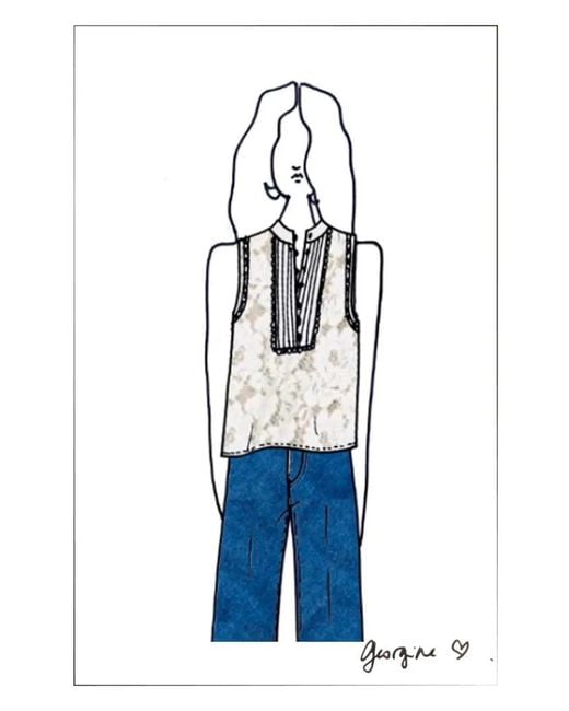 Fabrique Blue Charlotte Marigold Lace Embroidery Sleeveless Top