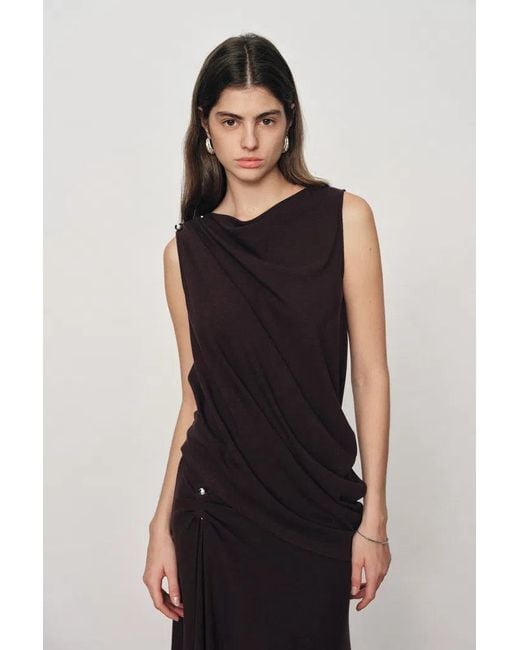 Fabrique White Florence Asymmetric Draped Sleeveless Top And Maxi Skirt Set