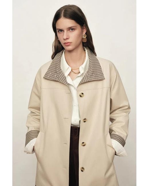 Fabrique Brown Sita Check Panel Belted Cropped Trench Coat