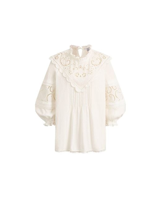 Fabrique Natural Iris V-Seam Embroidery Puffy Sleeve Blouse