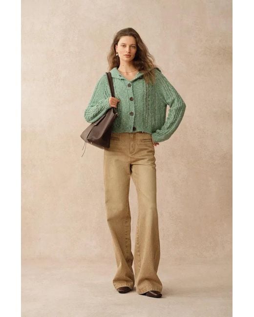 Fabrique Green Rosalina Convertible Shawl Collar Cardigan