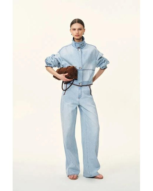 Fabrique Blue Luna Lantern Sleeve Jacket And Jeans Matching Set