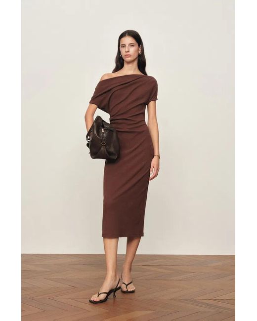 Fabrique Brown Hazel Asymmetric One Shoulder Dress