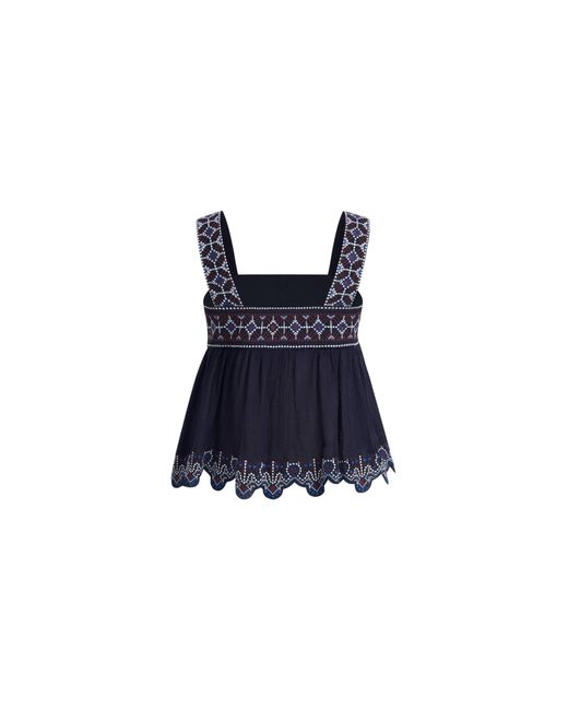 Fabrique Blue Blaze Boho Embroidery Fringe Tie Front Sleeveless Top