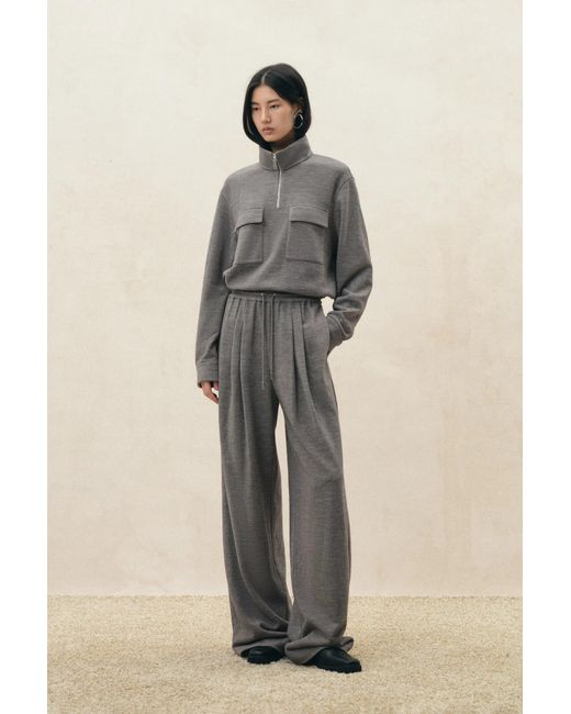 Fabrique Gray Miranda Pleated Drawstring Wide Leg Pants