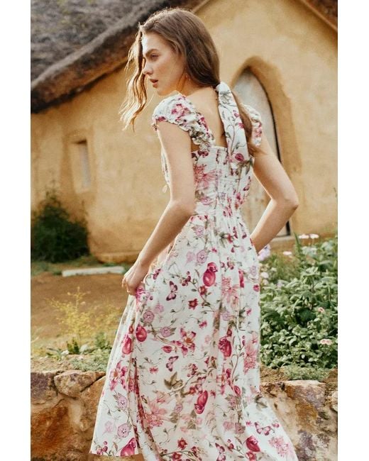 Fabrique Multicolor Rosalina Smocked Pomegranate Print Strap Dress