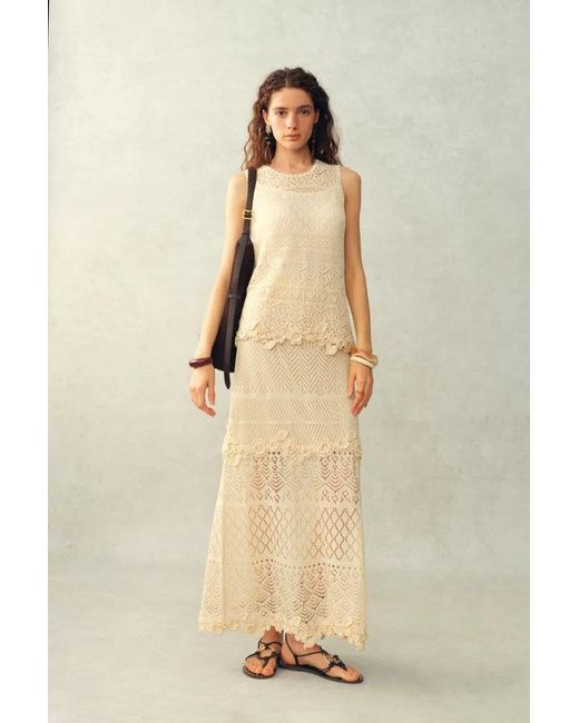 Fabrique Natural Angelica Floral Openwork Straight Maxi Skirt