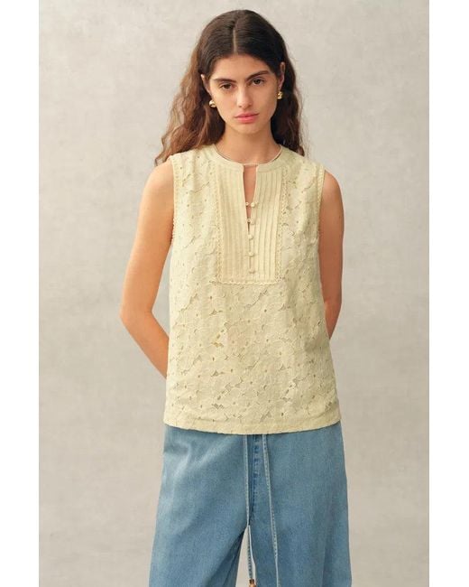 Fabrique Blue Charlotte Marigold Lace Embroidery Sleeveless Top
