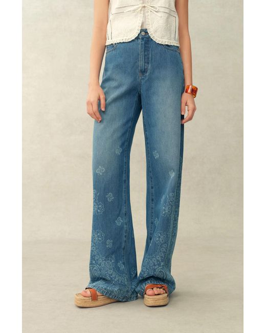 Fabrique Blue Echoes Hand-Painted Paisley Jeans