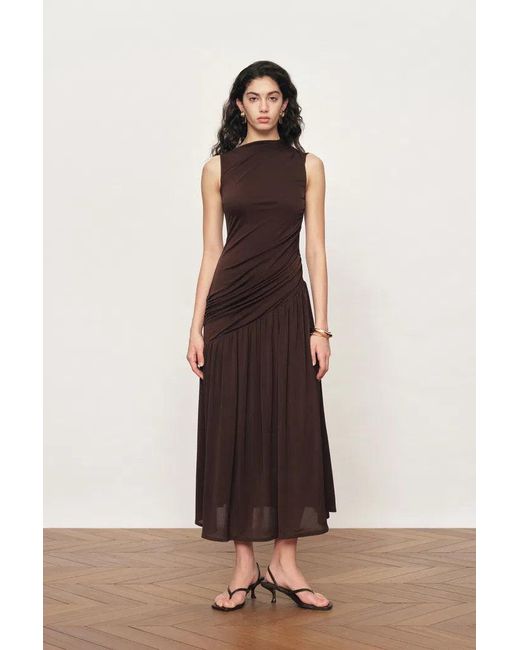 Fabrique Multicolor Avery Asymmetrical Ruched Sleeveless Dress