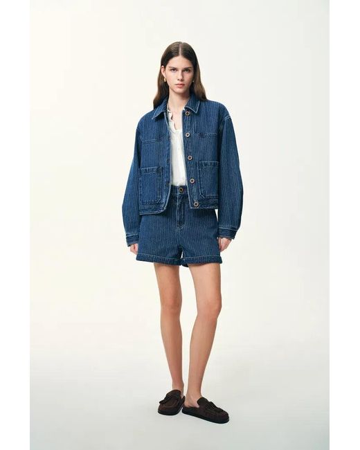 Fabrique Blue Colette Striped Washed Patch Pocket Jacket