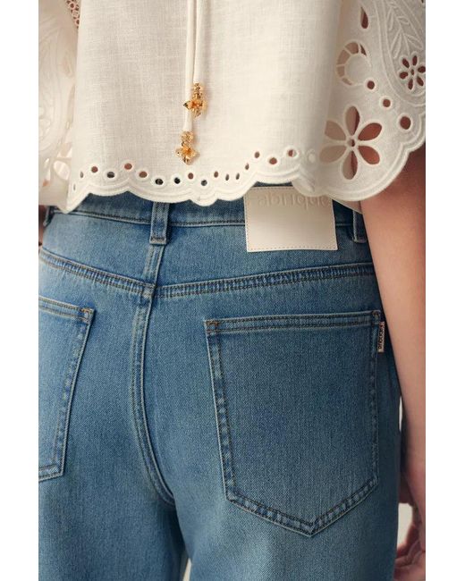 Fabrique Blue Annette Embroidered Crystal Embellished Dandelion Cropped Straight Leg Jeans