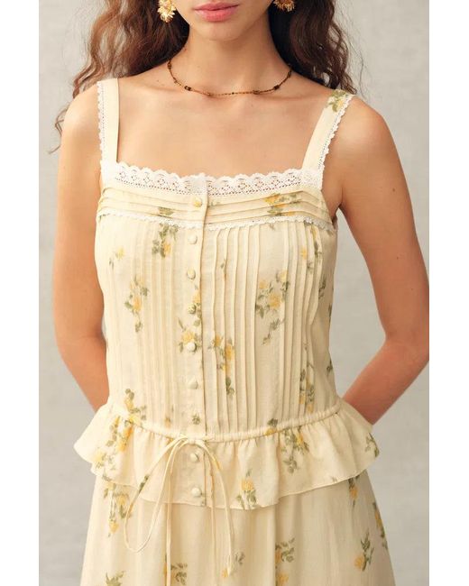 Fabrique Green Sylvia Floral Lace Trim Layered Sleeveless Cami Dress
