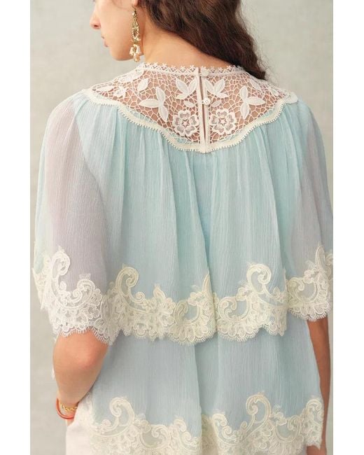 Fabrique Natural Sophia Lace Embroidery Summer Cape Short Sleeve Blouse