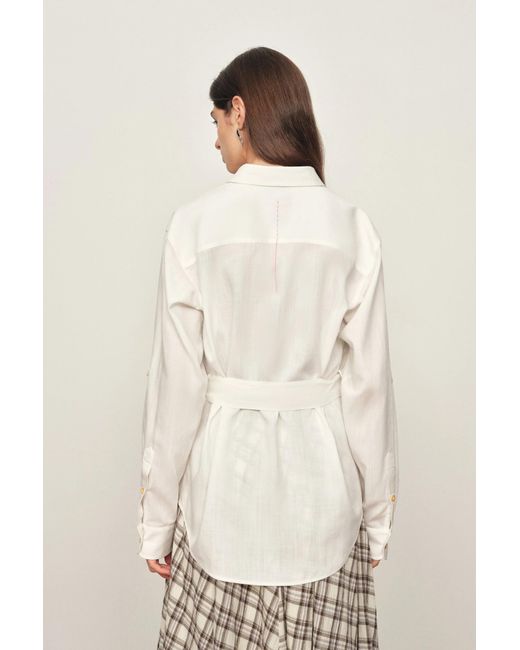 Fabrique Blue Faye Belted Roll Tab Sleeves Safari Blouse