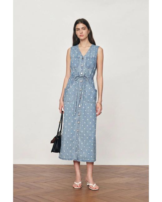Fabrique Blue June Faded Polka-Dot Drawstring Waist Sleeveless Dress