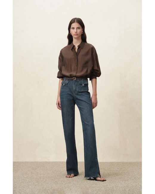 Fabrique Blue Coco Slit Hem Flared Jeans