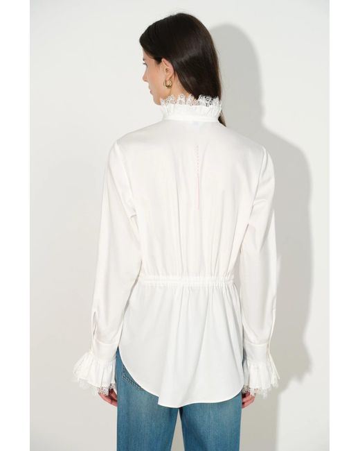 Fabrique White Lilith Lace Trimmed Drawstring Waist Shirt