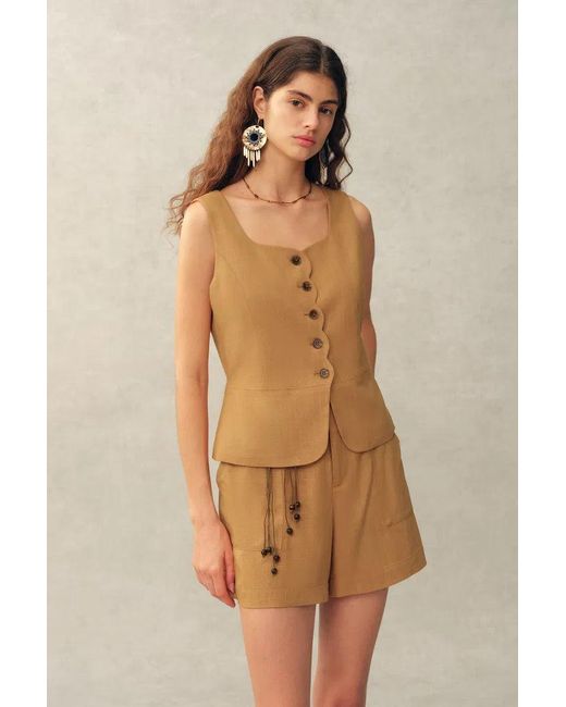Fabrique Natural Suzane Handwork Stitched Scalloped Trim Sleeveless Top