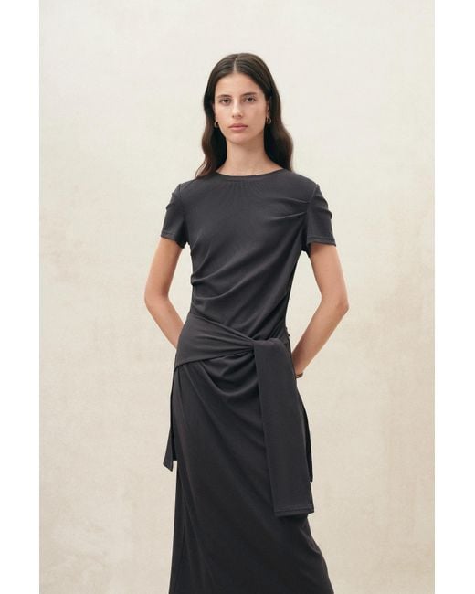 Fabrique Natural Isla Ruched Tie Front T-Shirt Dress