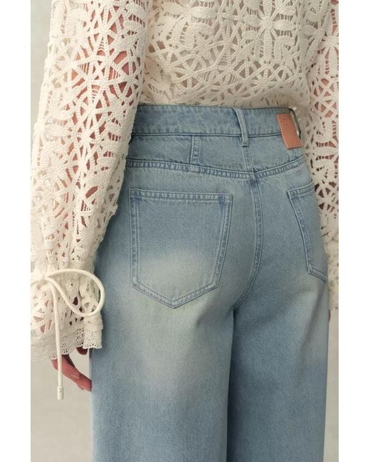 Fabrique Blue Berthe Embossed Flowers Straight Leg Jeans