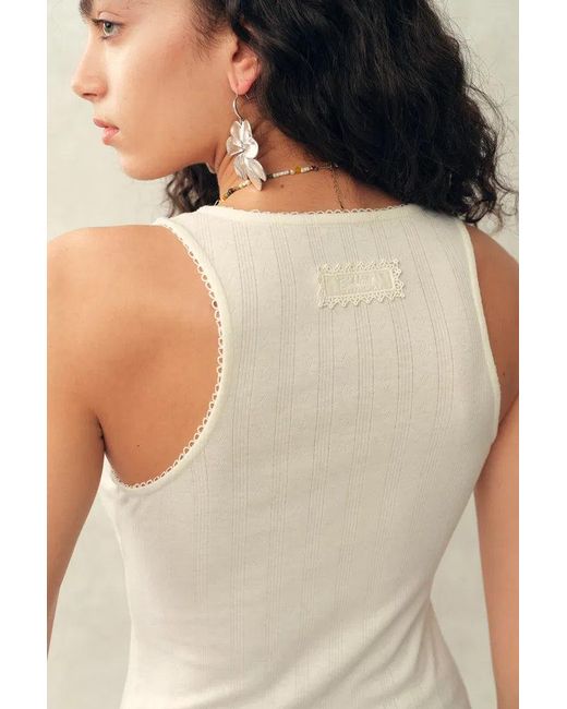 Fabrique Blue Cloe Inlaid Delicate Lace Tank Top