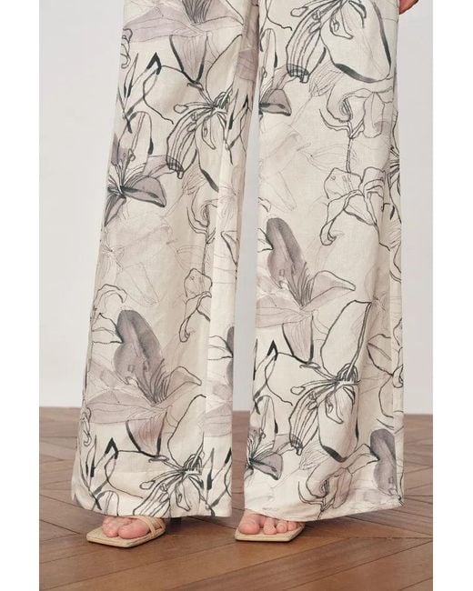 Fabrique Natural Emma Handpainted Floral Elastic Waist Wide Leg Pants