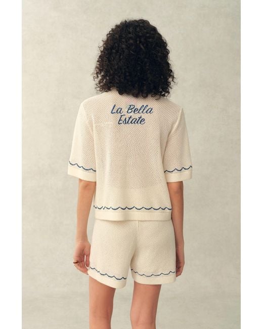 Fabrique Natural Oriel Palm Handworked Embroidery Buttoned Cardigan And Shorts Set