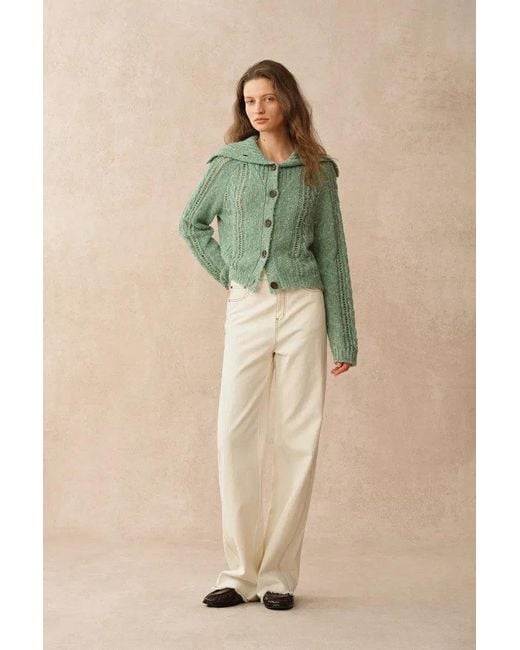 Fabrique Green Rosalina Convertible Shawl Collar Cardigan