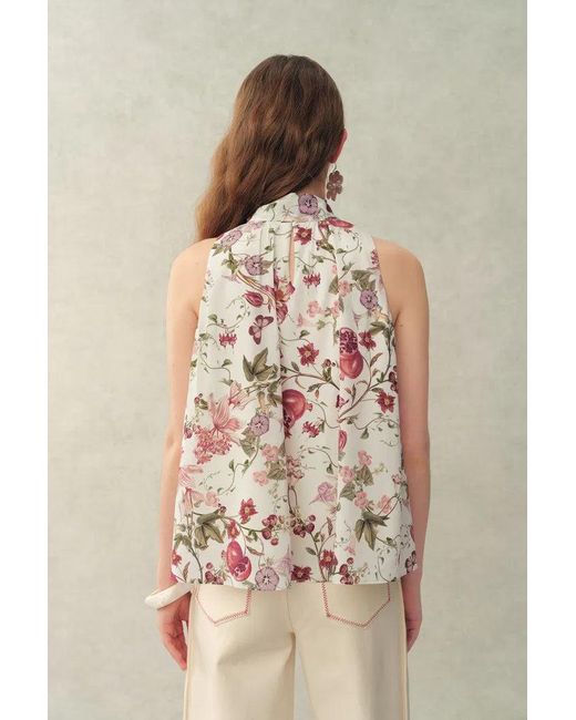 Fabrique Natural Pernilla Pomegranate Floral Print Tie Neck Blouse