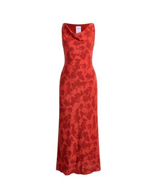 Fabrique Red Elodie Rose Cowl Neck Sleeveless Dress
