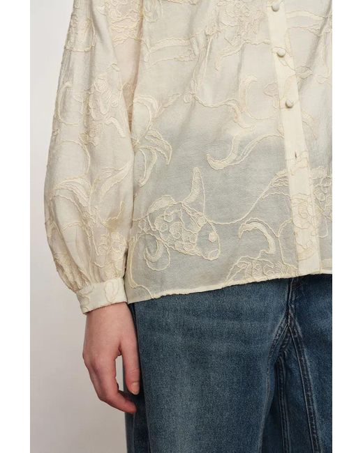 Fabrique Yellow Veyra Embroidered Collarless Shirt