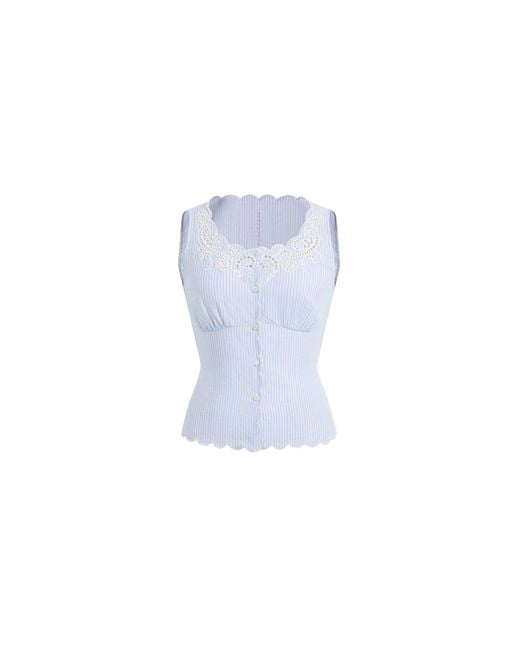 Fabrique Natural Lone Striped Embroidered Sleeveless Lace Trim Cami Top