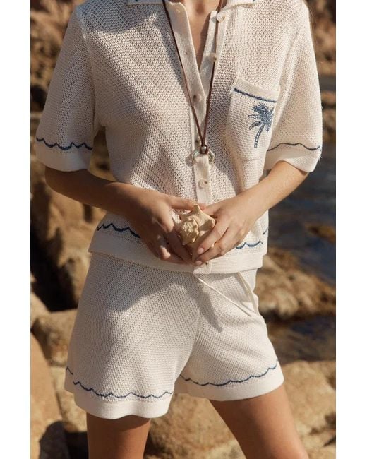 Fabrique Natural Oriel Palm Handworked Embroidery Buttoned Cardigan And Shorts Set