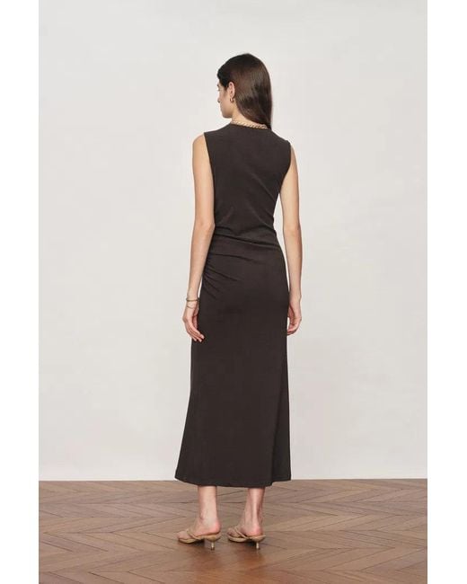 Fabrique Gray Raina Asymmetric Draped Sleeveless Fitted Dress