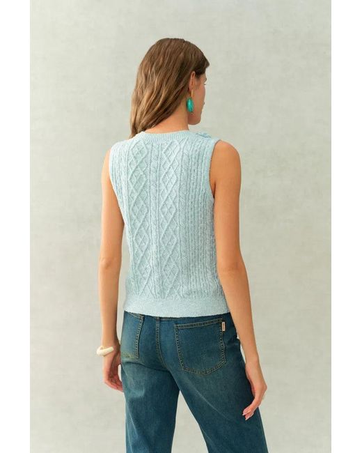 Fabrique Blue Freya Hand Crocheted Flowers Sleeveless Vest Top