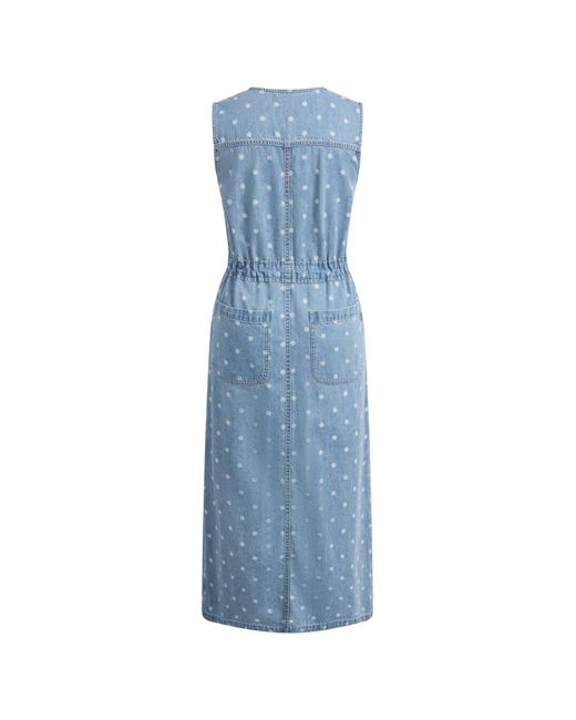 Fabrique Blue June Faded Polka-Dot Drawstring Waist Sleeveless Dress